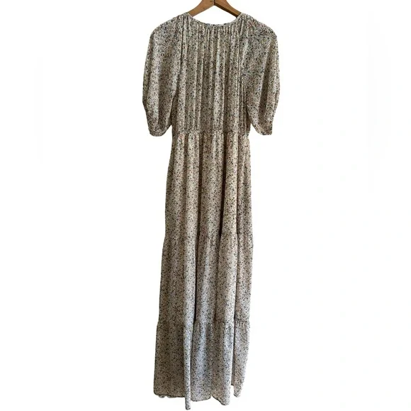 Wishlist Apparel Floral Cream Maxi Ruffle V-neck Lined  Boho Dress Sz Medium - Picture 6 of 14